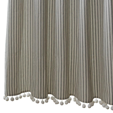 Ticking With Ball Fringe Shower Curtain - Park Designs - The Fox Decor